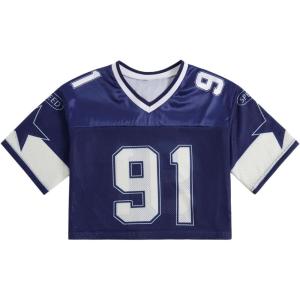 image:imageGirls Jersey Shirts Number Graphic Tees Half Sleeve Hip Hop Y2k Crop Tops Football JerseyBlue