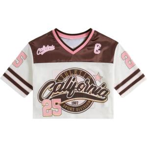 image:imageGirls Jersey Shirts Number Graphic Tees Half Sleeve Hip Hop Y2k Crop Tops Football JerseyMulticolor