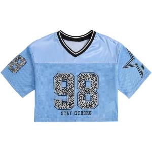 image:imageGirls Jersey Shirts Number Graphic Tees Half Sleeve Hip Hop Y2k Crop Tops Football JerseyNumber Blue