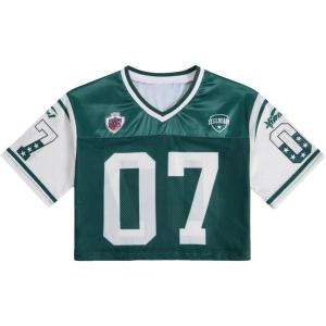 image:imageGirls Jersey Shirts Number Graphic Tees Half Sleeve Hip Hop Y2k Crop Tops Football JerseyNumber Green