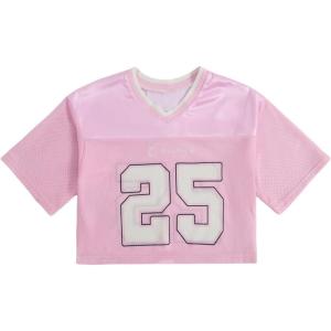 image:imageGirls Jersey Shirts Number Graphic Tees Half Sleeve Hip Hop Y2k Crop Tops Football JerseyNumber Pink