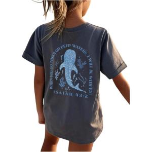 image:imageGirls Letter Animal Graphic T Shirt Short Sleeve Crewneck Oversized Vacation TopsDark Grey