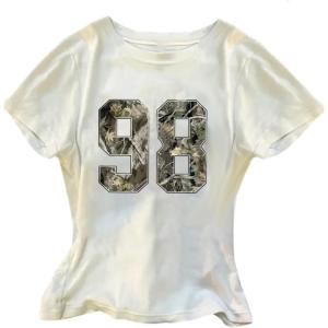 image:imageGirls Number Graphic Tees Camo Print Short Sleeve Casual Summer T ShirtsWhite