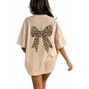image:imageGirls 2 Pack Bow Leopard Graphic Tees Short Sleeve Preppy Summer Tops Aesthetic Baggy Tops TrendyMulticolor