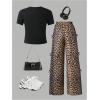 image:imageGirls 2 Piece Leopard Print Outfits Short Sleeve Graphic Tees and Bow Cheetah Baggy Pants SetsMulticolor