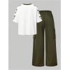 image:imageGirls 2 Piece Summer Outfits Number Print Y2k Football Jersey Shirts and Cargo Pants Baggy SetArmy Green