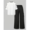 image:imageGirls 2 Piece Summer Outfits Number Print Y2k Football Jersey Shirts and Cargo Pants Baggy SetBlack and White