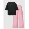 image:imageGirls 2 Piece Summer Outfits Number Print Y2k Football Jersey Shirts and Cargo Pants Baggy SetPink Deep Black