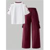 image:imageGirls 2 Piece Summer Outfits Number Print Y2k Football Jersey Shirts and Cargo Pants Baggy SetRed