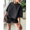 image:imageGirls 2 Piece Summer Outfits Short Sleeve Crop Top and Mini Shorts Casual Matching SetDark Grey