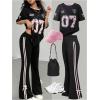 image:imageGirls Clothing Sets Number Graphic Short Sleeve Jersey Shirts and Bow Flare Leggings Y2K OutfitsBlack