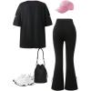 image:imageGirls Clothing Sets Number Graphic Short Sleeve Jersey Shirts and Bow Flare Leggings Y2K OutfitsBlack