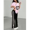 image:imageGirls Clothing Sets Number Graphic Short Sleeve Jersey Shirts and Bow Flare Leggings Y2K OutfitsMulticolor Pink