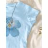 image:imageGirls Floral Hibiscus Graphic Tees Y2K Short Sleeve Crew Neck Casual Summer Tight ShirtBlue