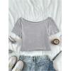 image:imageGirls Graphic Tees Off The Shoulder Tops Short Sleeve Jersey Shirts Y2K Crop TopsDeep Blue Grey