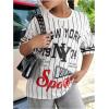 image:imageGirls Jersey Shirts Letter Striped Graphic Tees Crewneck Y2K Tops Football Jersey StreetwearWhite