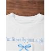 image:imageGirls Letter Bow Graphic Tees Short Sleeve Crewneck Cute Shirts for Teen Girls TrendyBlue and White
