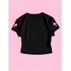 image:imageGirls Letter Bow Graphic Tees Short Sleeve Crewneck Cute Shirts for Teen Girls TrendyGraphic Black