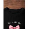 image:imageGirls Letter Bow Graphic Tees Short Sleeve Crewneck Cute Shirts for Teen Girls TrendyGraphic Black