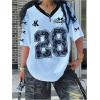 image:imageGirls Oversized Tshirts Number Graphic Jersey Shirts V Neck Short Sleeve Sports Tee Tops StreetwearLight Blue