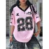 image:imageGirls Oversized Tshirts Number Graphic Jersey Shirts V Neck Short Sleeve Sports Tee Tops StreetwearPink