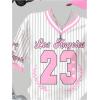 image:imageGirls Oversized Tshirts Number Graphic Jersey Shirts V Neck Short Sleeve Sports Tee Tops StreetwearPink and White