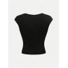 image:imageGirls Ruched Cap Sleeve Tops Sweetheart Neck Slim Fit Cropped T Shirts Cute Summer ClothesBlack