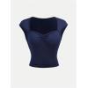 image:imageGirls Ruched Cap Sleeve Tops Sweetheart Neck Slim Fit Cropped T Shirts Cute Summer ClothesBlue