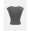 image:imageGirls Ruched Cap Sleeve Tops Sweetheart Neck Slim Fit Cropped T Shirts Cute Summer ClothesDark Grey