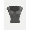 image:imageGirls Ruched Cap Sleeve Tops Sweetheart Neck Slim Fit Cropped T Shirts Cute Summer ClothesDark Grey