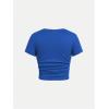 image:imageGirls Short Sleeve Ruched Tee Tops Basic Crew Neck Slim Fit T Shirts with Hair TiesDeep Blue