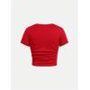 image:imageGirls Short Sleeve Ruched Tee Tops Basic Crew Neck Slim Fit T Shirts with Hair TiesRed