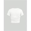 image:imageGirls Short Sleeve Ruched Tee Tops Basic Crew Neck Slim Fit T Shirts with Hair TiesWhite