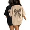 image:imageGirls 2 Pack Bow Leopard Graphic Tees Short Sleeve Preppy Summer Tops Aesthetic Baggy Tops TrendyMulticolor