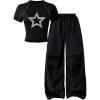 image:imageGirls 2 Piece Outfits Star Graphic Tees and Wide Leg Pants Y2k StreetwearBlack