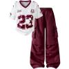image:imageGirls 2 Piece Summer Outfits Number Print Y2k Football Jersey Shirts and Cargo Pants Baggy SetRed