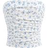 image:imageGirls Ditsy Floral Strapless Tube Top Cute Sleeveless Ruched Ribbed Bandeau TopsBlue