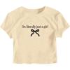 image:imageGirls Letter Bow Graphic Tees Short Sleeve Crewneck Cute Shirts for Teen Girls TrendyBlack Apricot