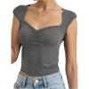 image:imageGirls Ruched Cap Sleeve Tops Sweetheart Neck Slim Fit Cropped T Shirts Cute Summer ClothesDark Grey
