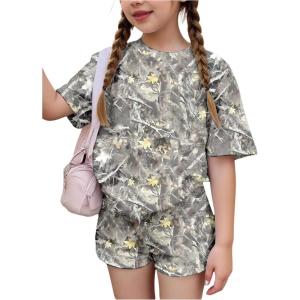image:imageGirls 2 Piece Summer Outfits Short Sleeve Camo T Shirt and Mini Shorts Clothing Set TracksuitGreen