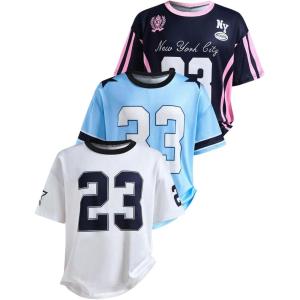 image:imageGirls 3 Pack Jersey Shirts Number Graphic Tees Hip Hop Y2k Tops Football Jersey StreetwearMulticolor Number