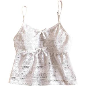 image:imageGirls Boho Bowknot Hollow Out Camisole Tops Spaghetti Strap V Neck Babydoll Crop TopWhite