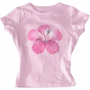 image:imageGirls Floral Hibiscus Graphic Tees Y2K Short Sleeve Crew Neck Casual Summer Tight ShirtPink