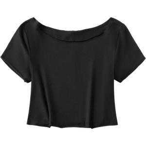 image:imageGirls Graphic Tees Off The Shoulder Tops Short Sleeve Jersey Shirts Y2K Crop TopsBlack