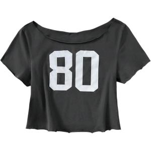 image:imageGirls Graphic Tees Off The Shoulder Tops Short Sleeve Jersey Shirts Y2K Crop TopsDark Grey