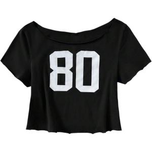 image:imageGirls Graphic Tees Off The Shoulder Tops Short Sleeve Jersey Shirts Y2K Crop TopsNumber Black