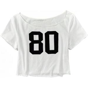 image:imageGirls Graphic Tees Off The Shoulder Tops Short Sleeve Jersey Shirts Y2K Crop TopsWhite
