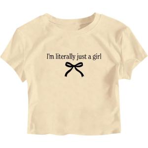 image:imageGirls Letter Bow Graphic Tees Short Sleeve Crewneck Cute Shirts for Teen Girls TrendyBlack Apricot