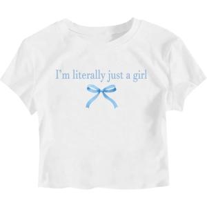 image:imageGirls Letter Bow Graphic Tees Short Sleeve Crewneck Cute Shirts for Teen Girls TrendyBlue and White