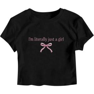 image:imageGirls Letter Bow Graphic Tees Short Sleeve Crewneck Cute Shirts for Teen Girls TrendyBow Knot Black